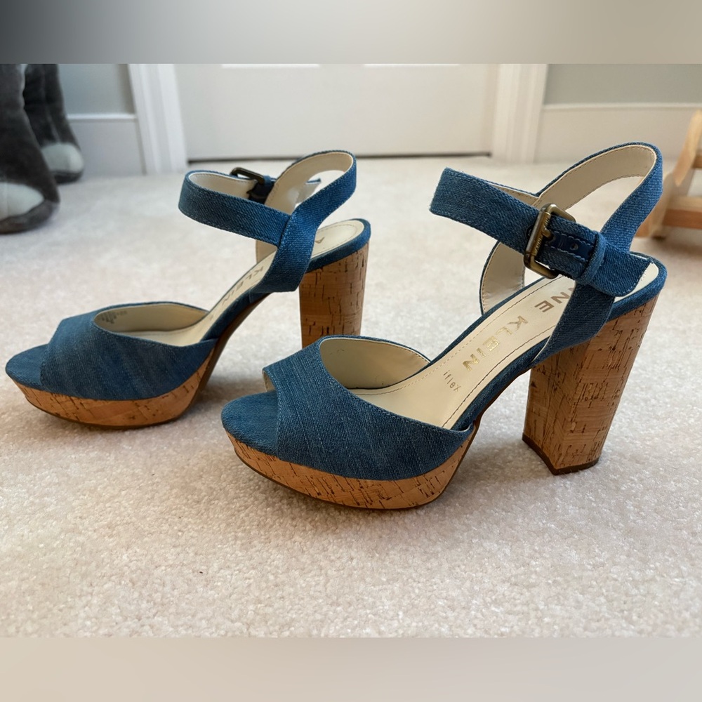 Anne Klein Denim Blue Cork Platform Sandals - Picture 2 of 5